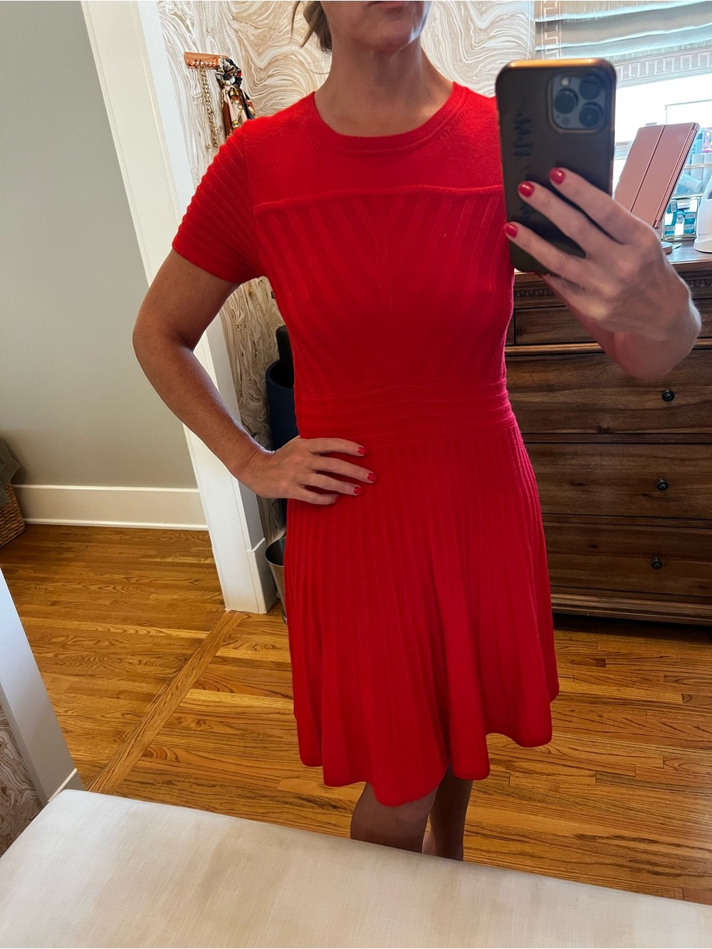 Shoshanna Red Fit & Flare Knit Dress Size M